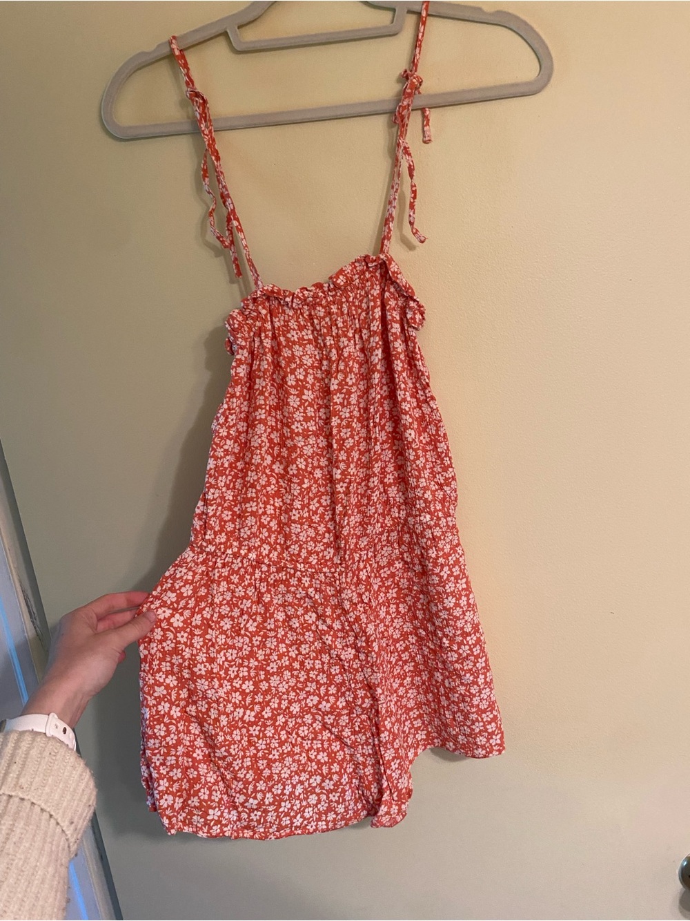 Billabong Orange and White Floral Tie-Strap Top